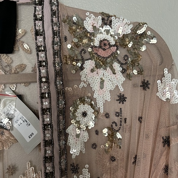 River Island Pink Mesh Sequin Embellished Longline Kimono Dress Cover Up NWT - Picture 5 of 16